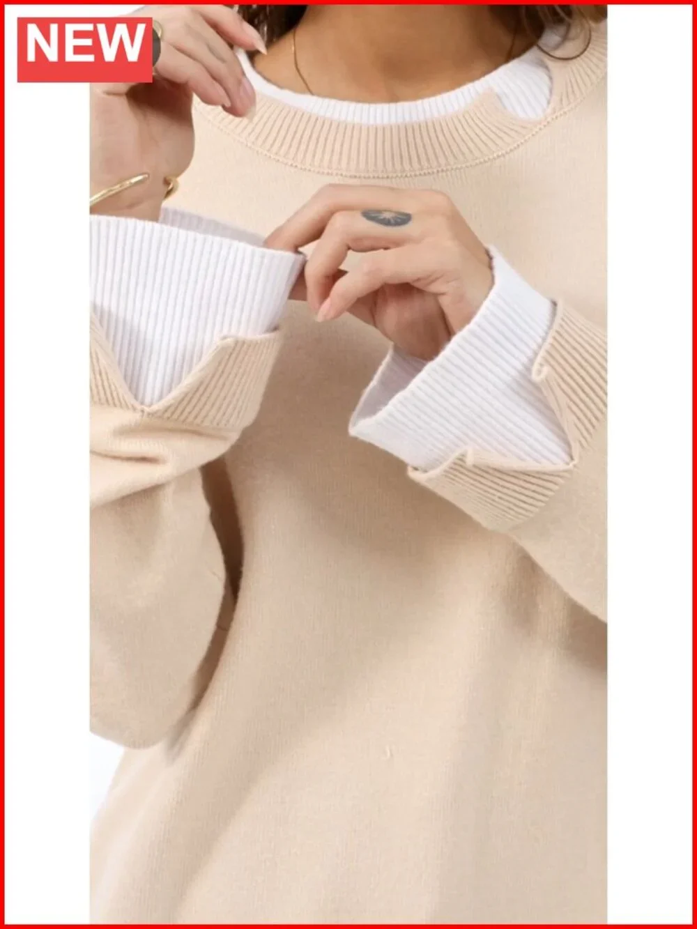 Womens Oversized Layered Color Block Pullover Sweater Loose Knit Teacher Outfit